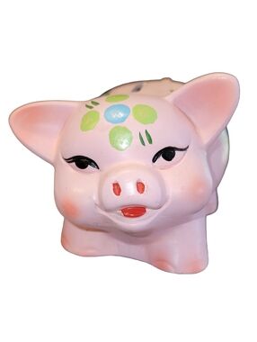 Vintage Los Angeles Federal Bank Pink Ceramic Piggy Bank EUC No Chips Or Cracks